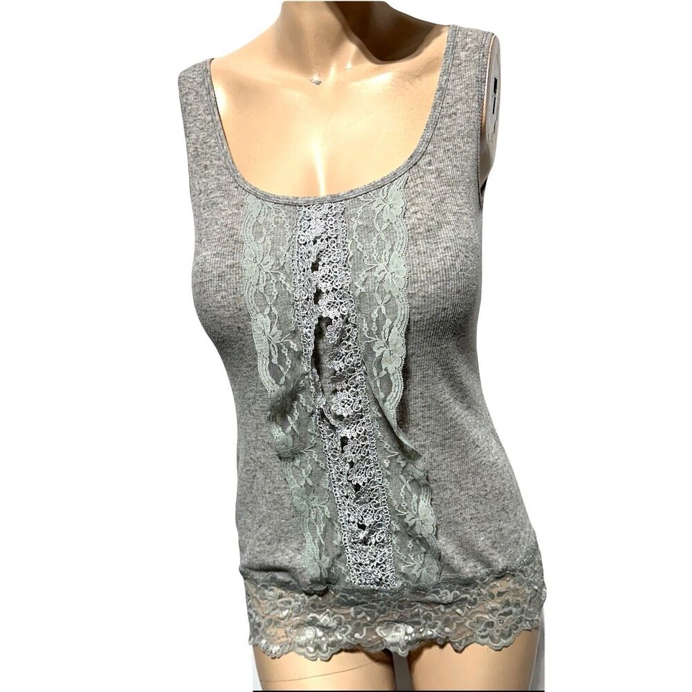 y2k gray Knit lace Trim coquette twilightcore fairy cami tank top Size M